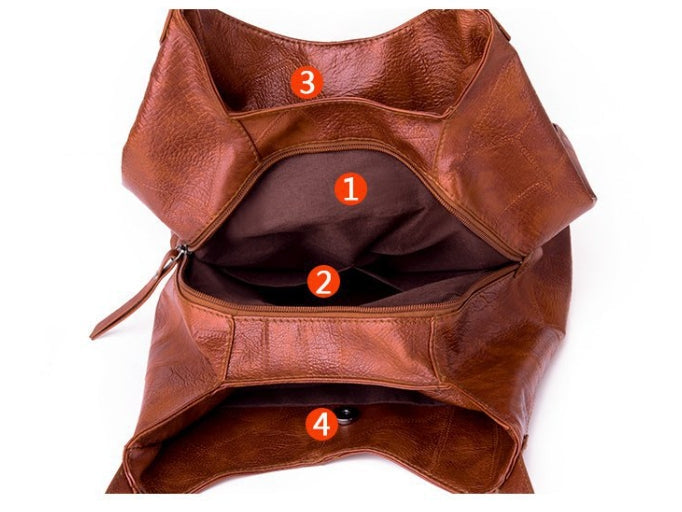 Dámská velkokapacitní taška přes rameno z měkké retro kůže