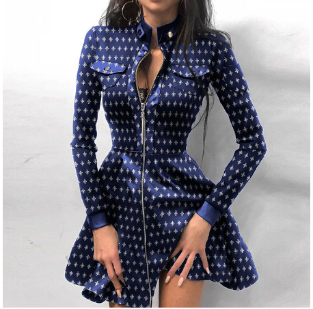 Zimní PU kožené šaty se stojáčkem na zip, elegantní