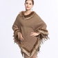Dámská ležérní oversized kožešinová deka s třásněmi a lemem pončo pláštěnka