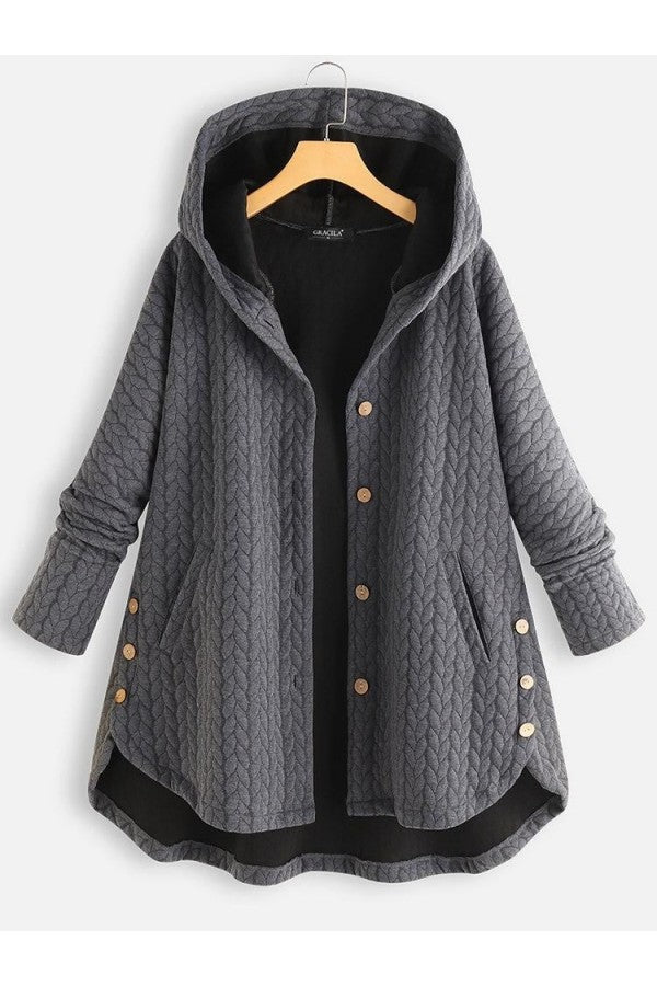 Vintage pevné ležérní topy kabát s dlouhým rukávem a kapucí