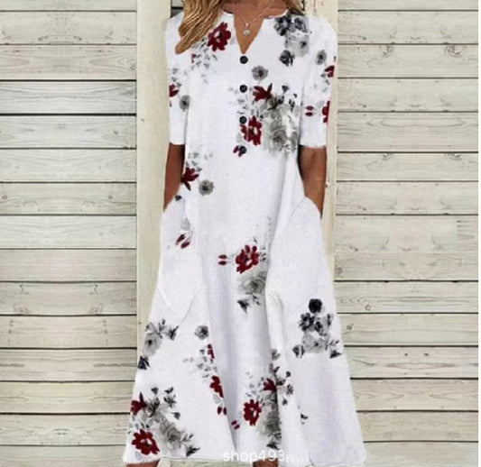 Letní volné šaty s výstřihem do V