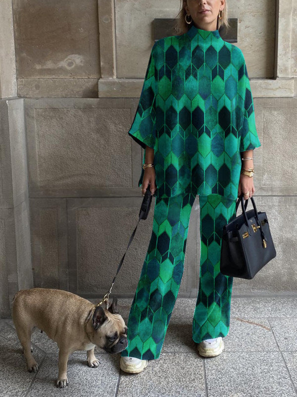 dámský dvoudílný podzimní oblek s retro potiskem