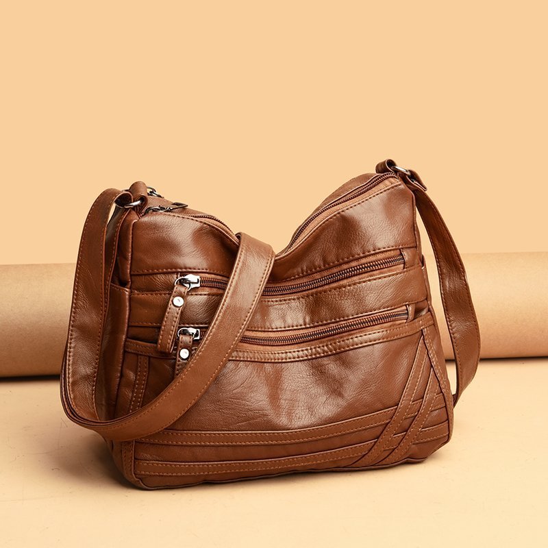 Dámská taška přes rameno z PU kůže s více kapsami proti krádeži