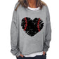 Mikina Heart Baseball Print Plus Size s dlouhým rukávem