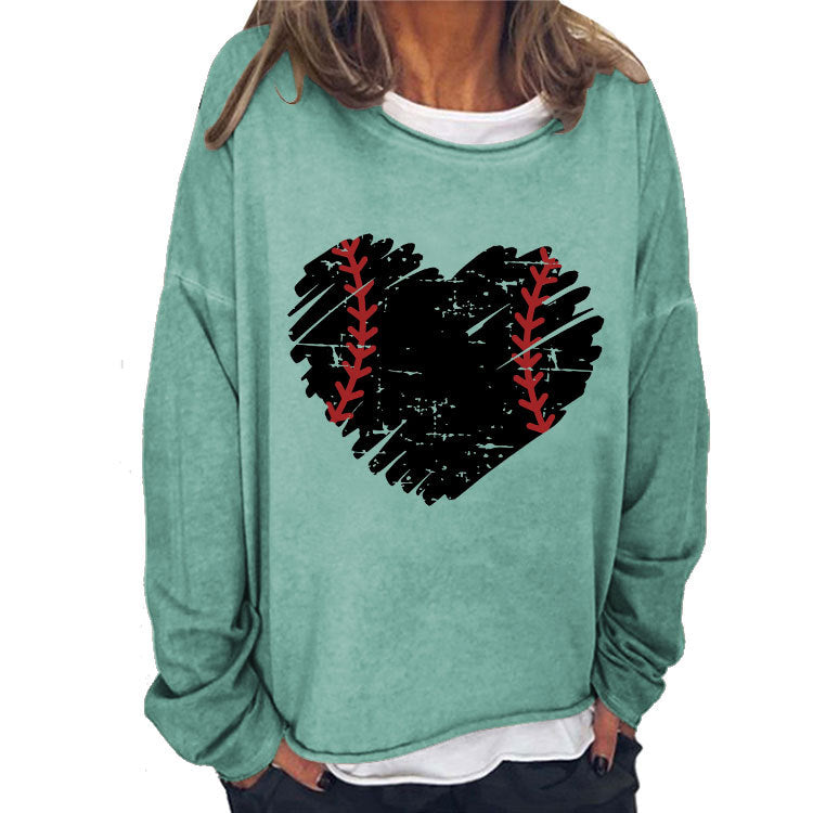 Mikina Heart Baseball Print Plus Size s dlouhým rukávem