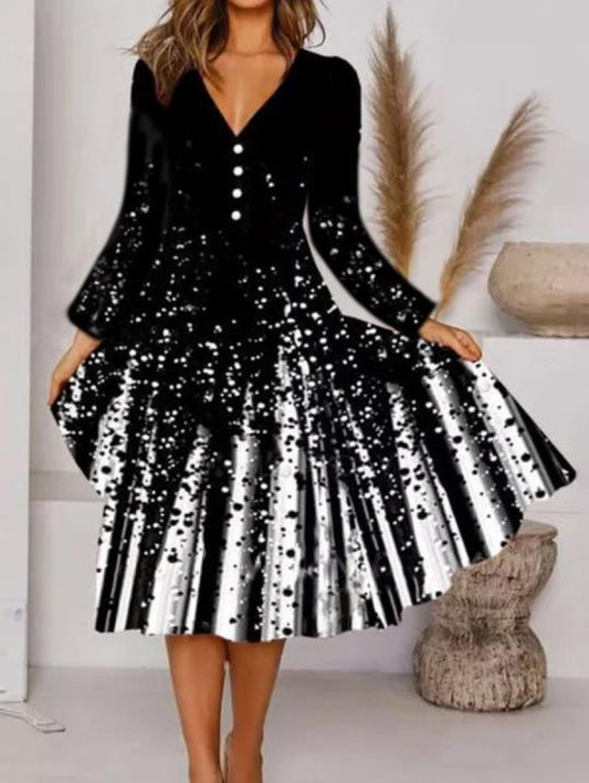 2022 Nový módní potisk volné dlouhé šaty