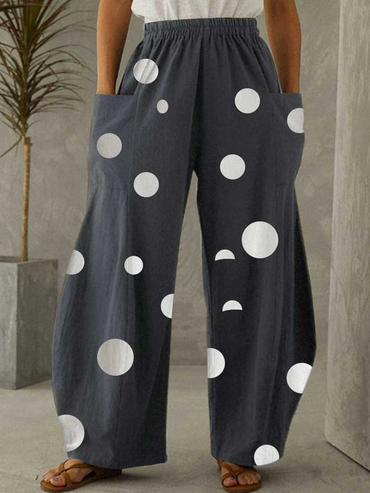 Široké kalhoty s rovným potiskem a vysokým pasem