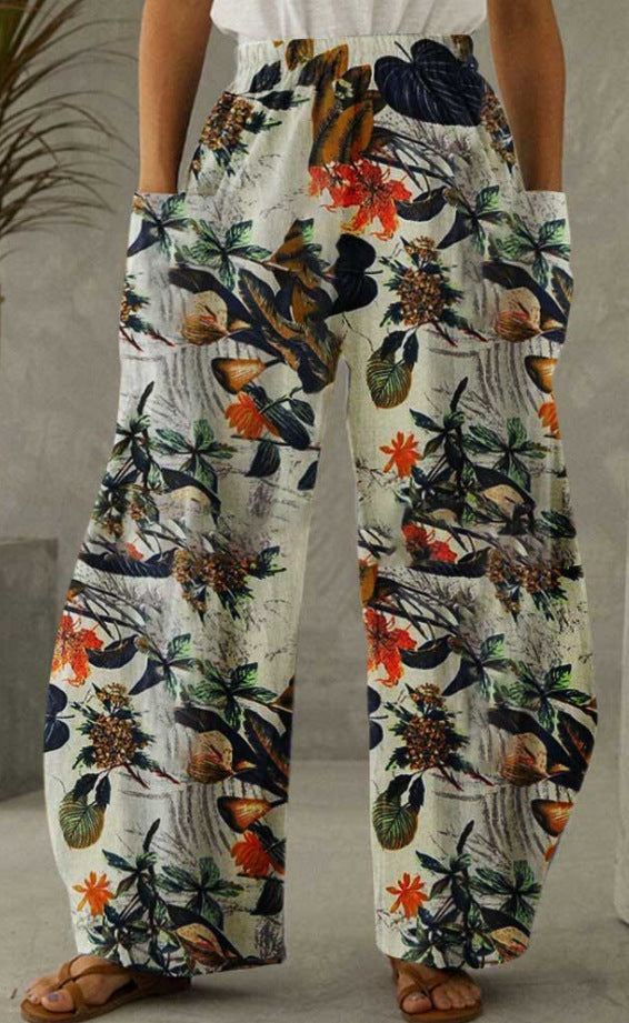 Široké kalhoty s rovným potiskem a vysokým pasem