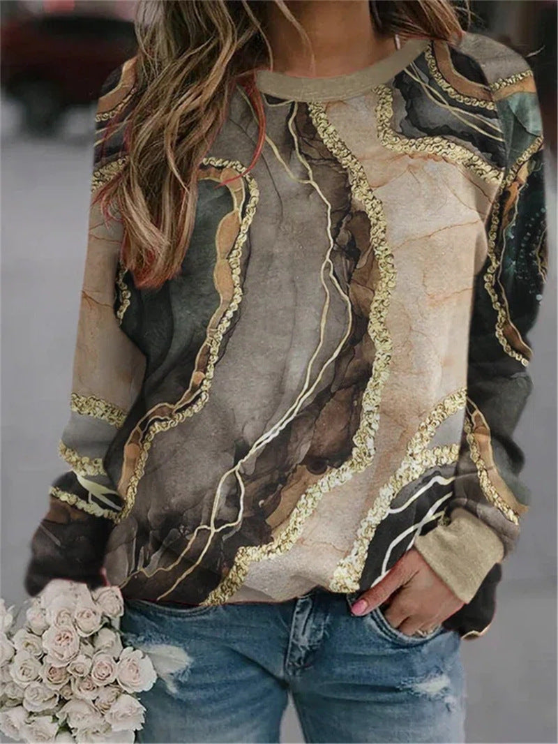 S-3XL Ležérní svetr s kulatým výstřihem a dlouhým rukávem s potiskem