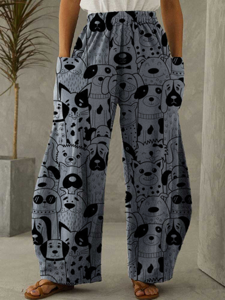 Široké kalhoty s rovným potiskem a vysokým pasem