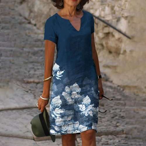 Elegantní ležérní vintage volné šaty s výstřihem do V