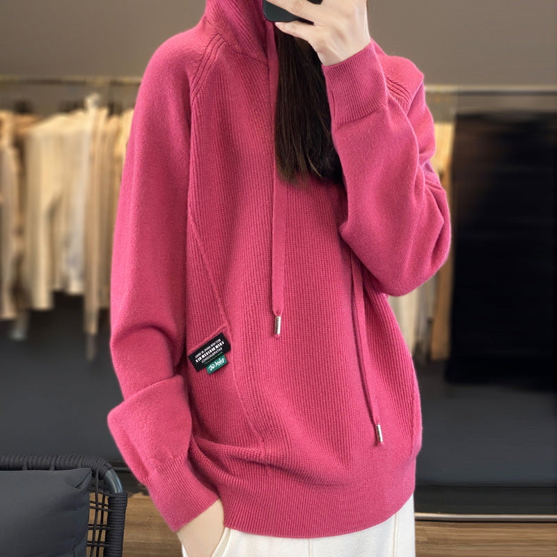 dámský ležérní volný kardigan s kapucí