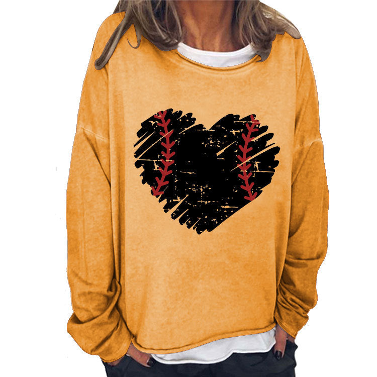 Mikina Heart Baseball Print Plus Size s dlouhým rukávem