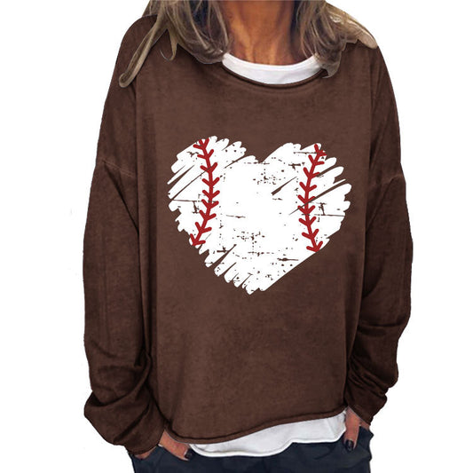 Mikina Heart Baseball Print Plus Size s dlouhým rukávem