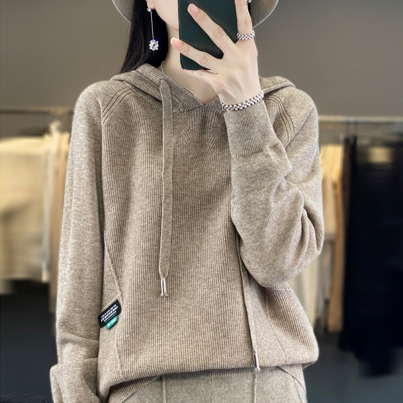 dámský ležérní volný kardigan s kapucí