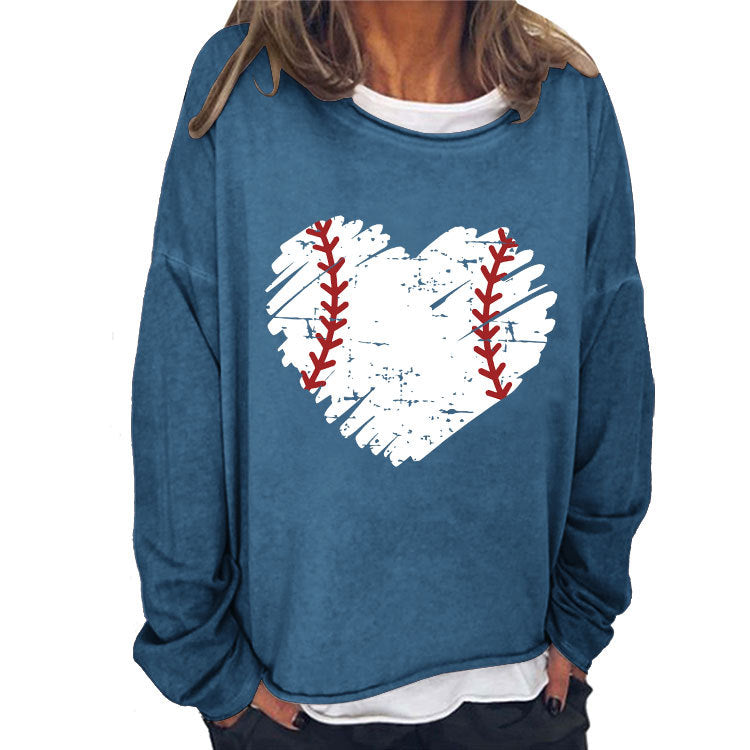 Mikina Heart Baseball Print Plus Size s dlouhým rukávem