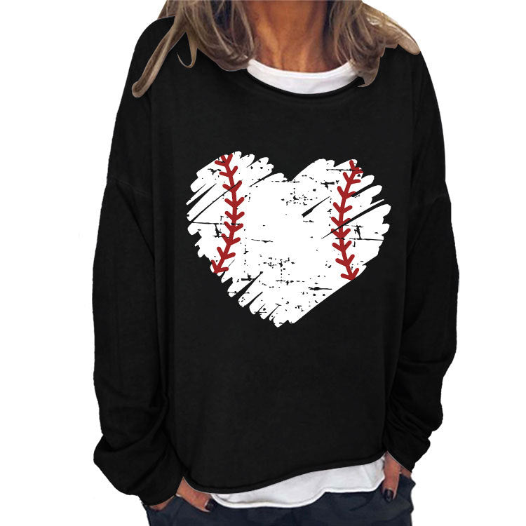 Mikina Heart Baseball Print Plus Size s dlouhým rukávem