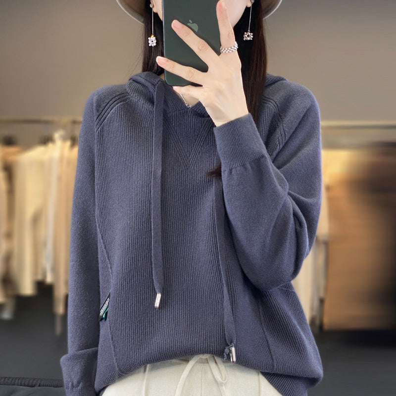 dámský ležérní volný kardigan s kapucí