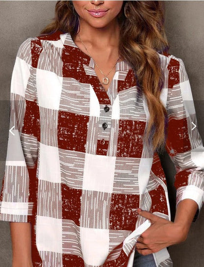 Módní kostkovaná košile s výstřihem do V