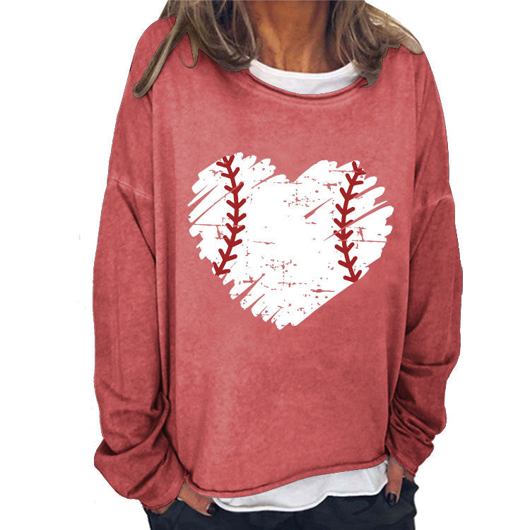 Mikina Heart Baseball Print Plus Size s dlouhým rukávem