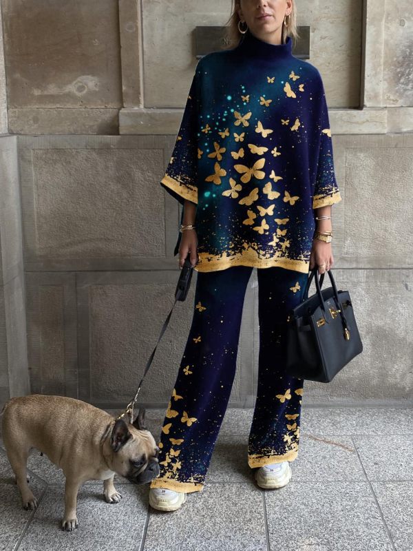 dámský dvoudílný podzimní oblek s retro potiskem