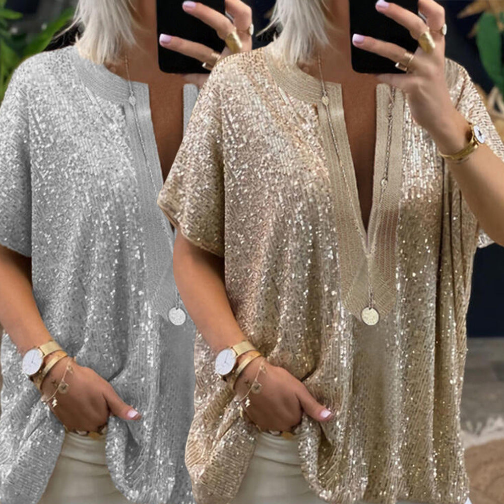 Pevná halenka s výstřihem do V s polovičním rukávem