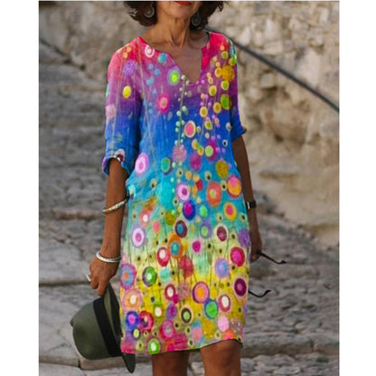 dámské Vintage tištěné květinové šaty s dlouhým rukávem pro volný čas