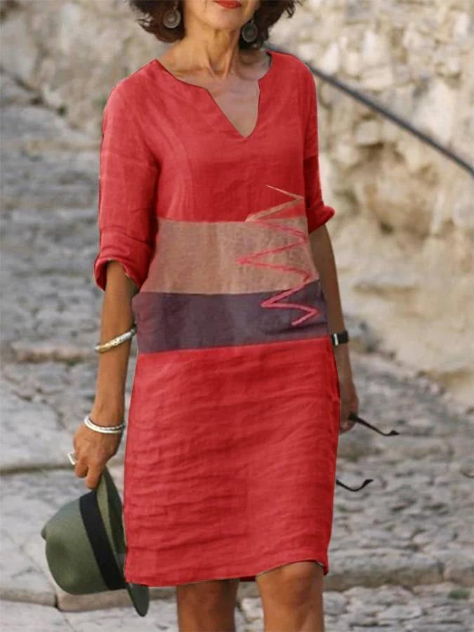 Elegantní ležérní vintage volné šaty s výstřihem do V