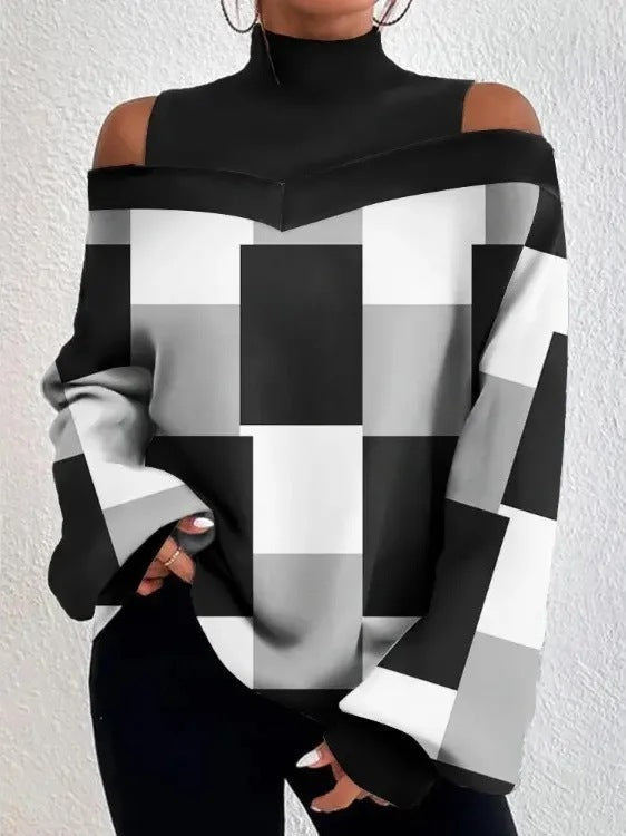 Dámský top s dlouhým rukávem s potiskem a jedinečným designem