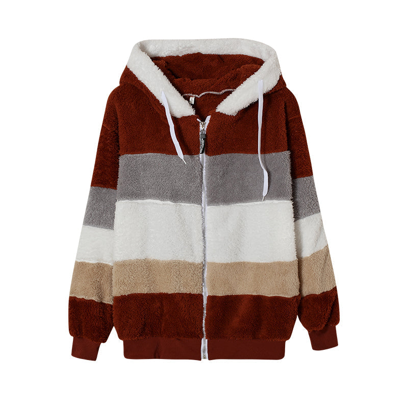 2022 podzimní a zimní nový sametový kabát z beránka s kapsou na zip a kapucí