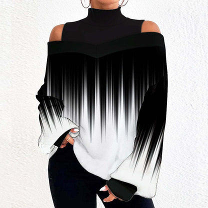 Dámský top s dlouhým rukávem s potiskem a jedinečným designem