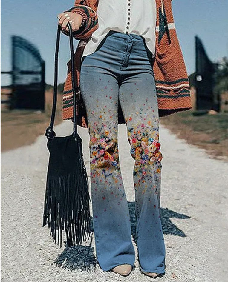 2022 Nové nadměrně velké dámské džíny s potiskem pro ženy