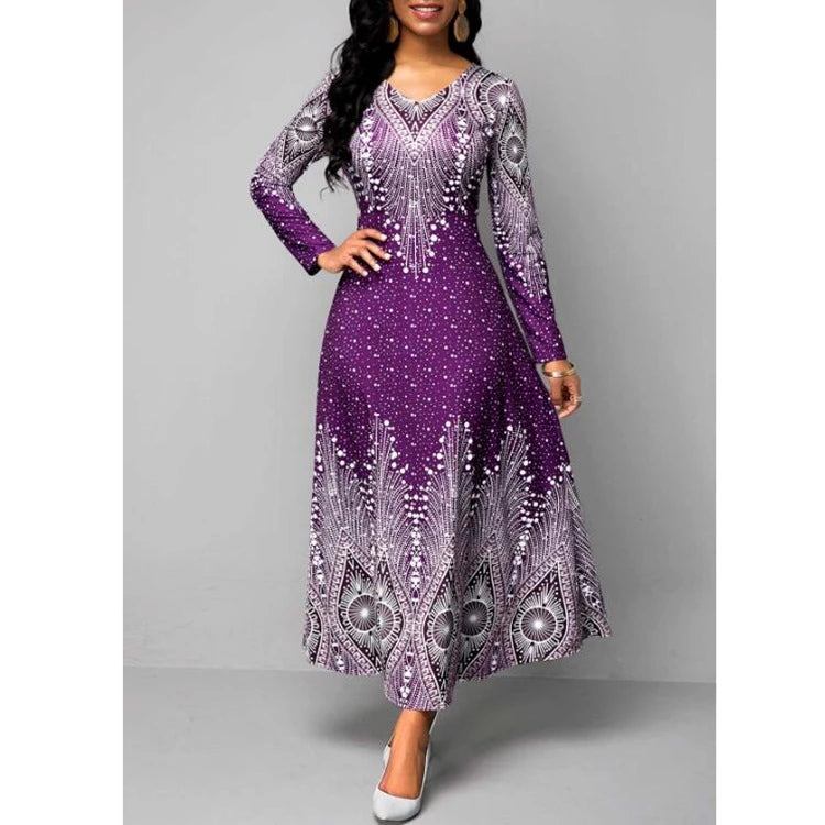 【S-5XL】Evropské a americké retro šaty s dlouhým rukávem a výstřihem do V