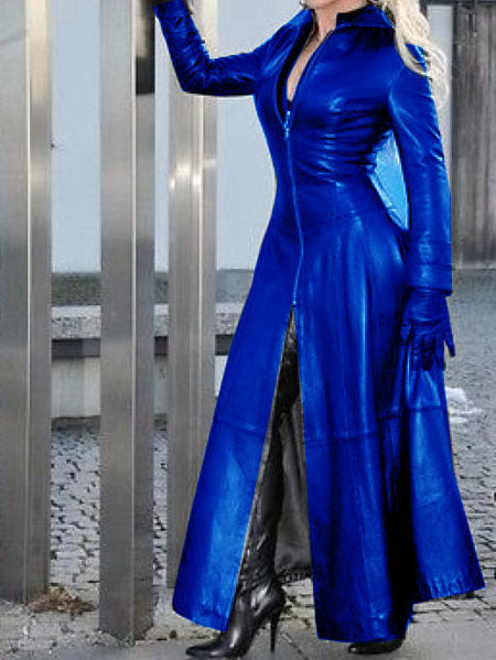 Dlouhá kožená bunda Slim Fit Premium na zip