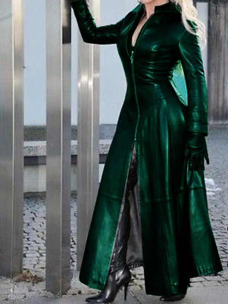 Dlouhá kožená bunda Slim Fit Premium na zip