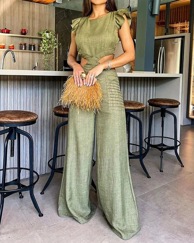 módní jednobarevný dutý overal