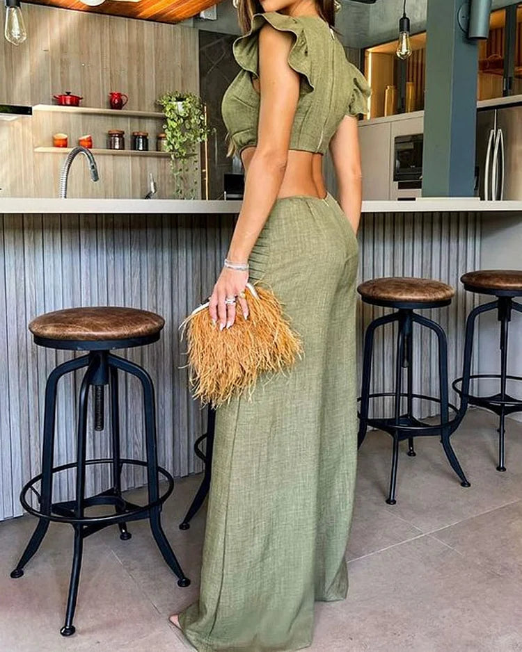 módní jednobarevný dutý overal